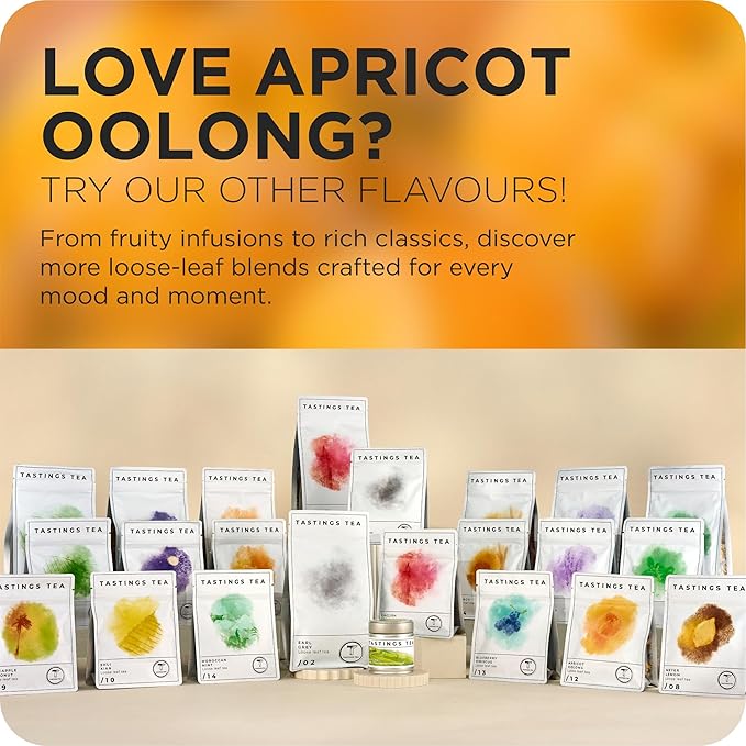 Tastings Tea Apricot Oolong Loose Leaf, 2.55 oz | Smooth & Juicy Blend from Fujian Province China | Medium Caffeine | Naturally Sweet & Elevating | Small Batch & Sustainably Sourced | Resealable Pouch