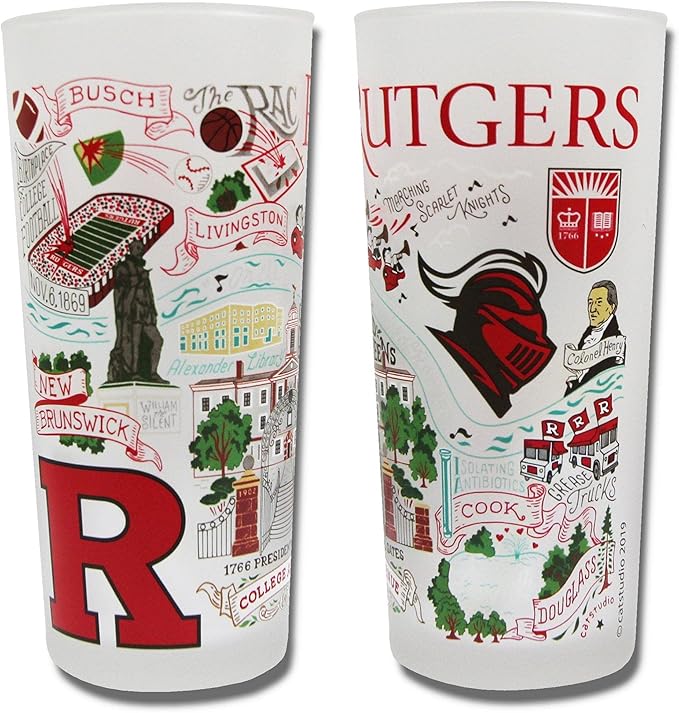 Catstudio Drinking Glass, Rutgers University Glass Cup for Kitchen, 15oz Dishwasher Safe Tumbler for RU Alumni