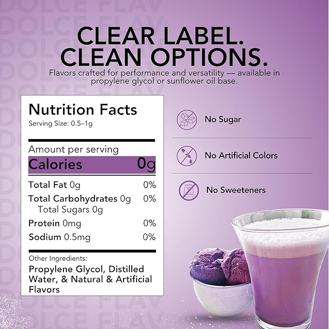 Dolce Flav Clear Ube Extract - 8 Ounce Water-Soluble Multipurpose Flavoring Ideal for Ice Cream, Cookies, Boba, Coffee & Pastries - Purple Yam Flavoring - Perfect Kitchen Gift for Holidays