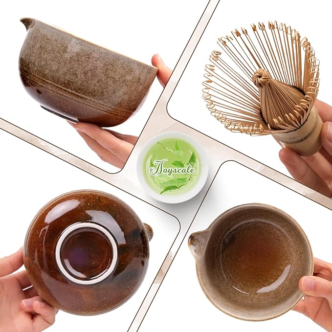Joyscale Matcha Whisk Set, Matcha Set Whisk And Bowl, 8 Pcs Matcha Kit Set(Ancient Kiln Design), 14 OZ, Japanese Matcha Tea Set, Matcha Making Kit Gifts for Tea Lovers(Kiln White)