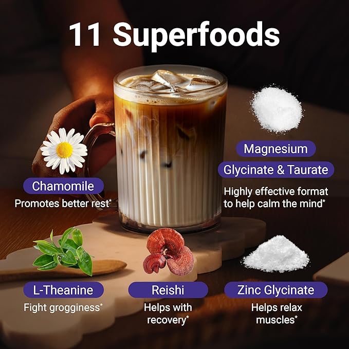 MoonBrew Nighttime Magnesium Vanilla Latte Mix, Natural Sleep Aid Drink Mix for Adults - Calming Melatonin-Free Sleep Support Powder with Magnesium Glycinate, L-Theanine, Chamomile & Zinc