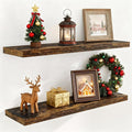 40 Inch Floating Shelves for Wall, 9.3 Inch Deep Shelves for Books & Decor, Wall-Mounted Floating Shelf 40 Inch Long Set of 2, Rustic Wooden Shelf for Living Room, Bedroom, Kitchen, Rustic Brown