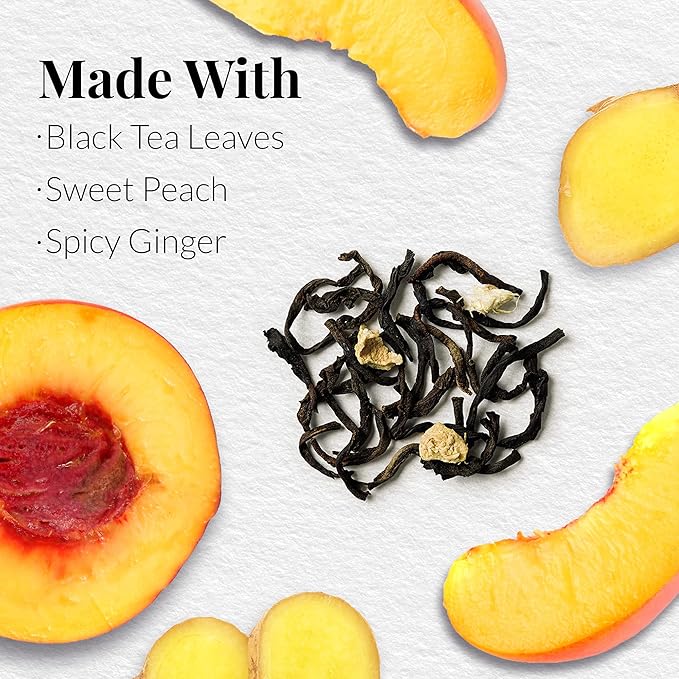 The Republic of Tea Ginger Peach Black Full-Leaf Loose Tea 3.5 oz Bag, Steeps 50 Cups | Caffeinated