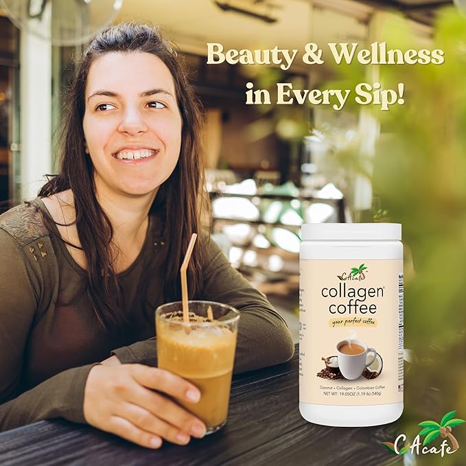CAcafe Collagen Coffee | Coconut Infused Colombian Blend Coffee with Anti-Aging Collagen | Antioxidants & Natural Energy | 2 Pack