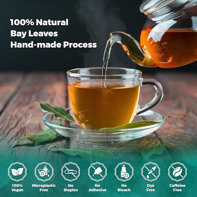 USA Fresh Bay Leaves Tea – 100% Pure, Wild-Harvested Herbal Loose Leaf Tea, Refreshing Forest Aroma, Caffeine-Free, Grown and Packed in the USA (100 Leaves)
