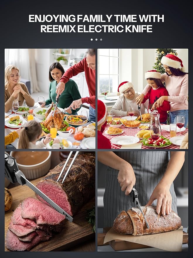 Reemix Electric Knife, Z3042 Electric Knife Set for Carving Meats, Poultry, Bread, Crafting Foam & More, 2 Blades for Meats & Bread, Fork Included (Black)