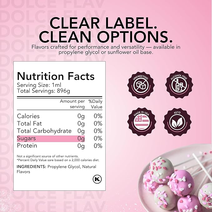 Dolce Flav Cake Batter Flavoring – 32 Ounce Water-Soluble Kosher, Sugar-Free, Concentrated Birthday Cake Flavor for Frosting, Cupcakes & Ice Cream