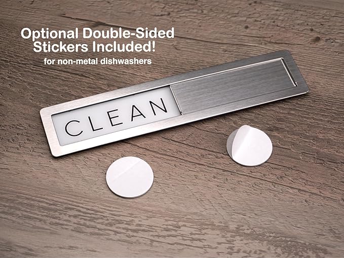 Stainless Steel Dishwasher Magnet Clean Dirty Sign - Premium Magnetic Signs That Say Clean/Dirty - Optional Sticker Adhesive for Non-Metal Surface Dish Washers - Black & White Minimalistic Style