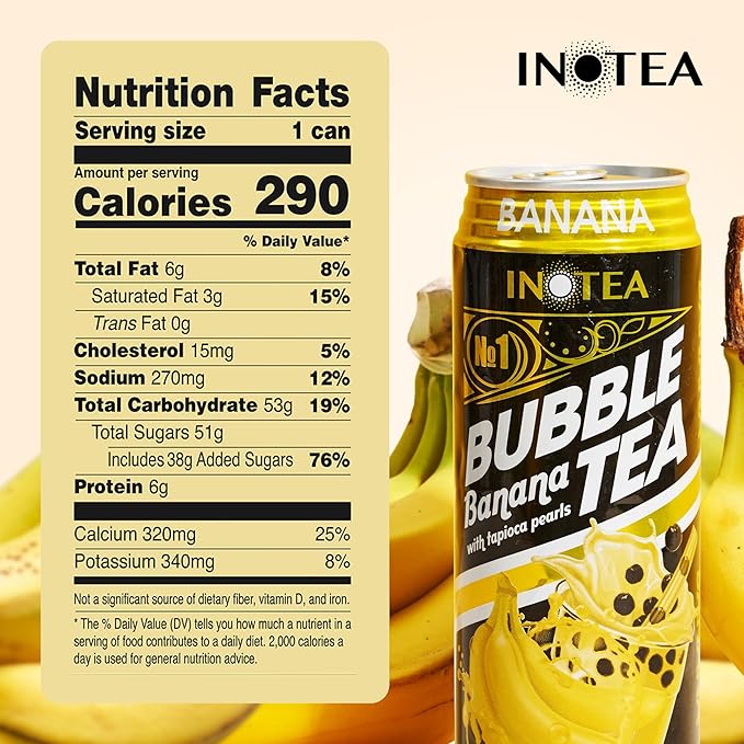 Inotea Bubble Tea with Tapioca Pearls - Delicious, Instant Boba Tea - Ready-to-Drink Black Milk Tea - Comes in Large 16.6 oz Cans - Enjoy Real Boba Without the Long Lines - Banana - 12 pack