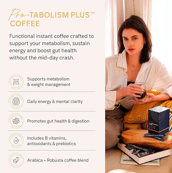 Pro-tabolism Plus Coffee Sachets 30 Sachets – Supports Metabolism & Energy – Arabica & Robusta with ApplePhenon, Green Coffee Extract, Prebiotic Fibre & B-Vitamins – Vegan, Gluten Free