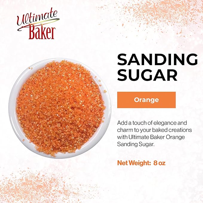 Ultimate Baker - Sanding Sugar, Orange - Vibrant, Naturally Colored Baking & Decorating Sugar, Perfect for Sprinkling on Cakes, Desserts & Confections, Medium Crystal - 8oz