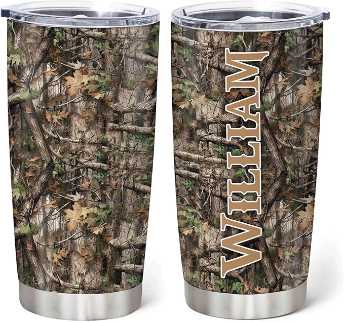 Hyturtle Personalized Hunting Gifts For Men - Camo Hunting Tumbler 20 Oz Travel Coffee Mug Stainless Steel - Fathers Day Hunting Gift For Dad, Him, Boy, Husband, Hunters On Birthday, Christmas
