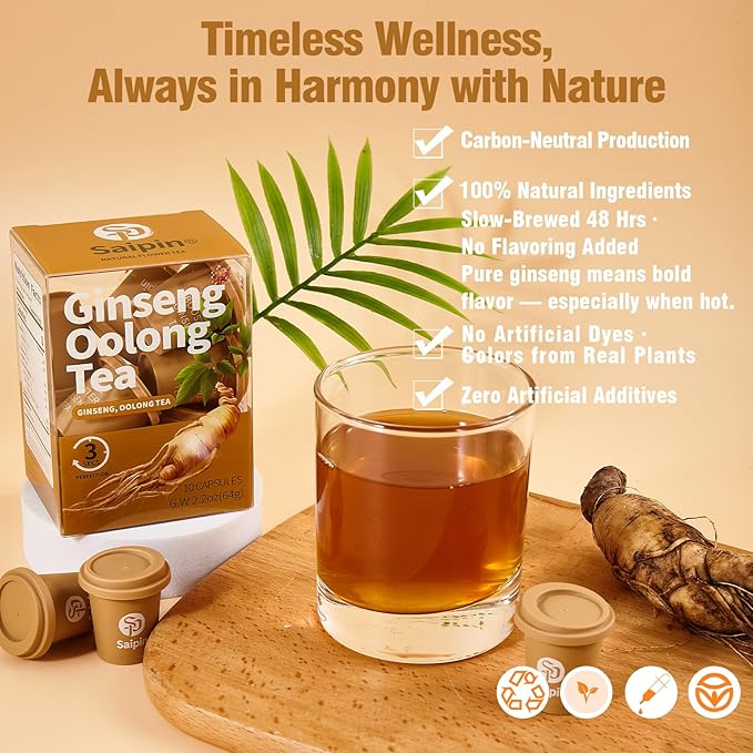 SAIPIN Ginseng Tea, 10 Pack 100% Pure Organic Ginseng Powder, No Additives, Non-GMO, Premium Instant Tea, Kidney, Energy & Immune tea for Women & Men, freeze-dried powder, Hot And Cold Soluble