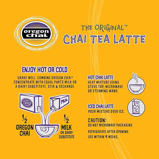 Oregon Chai Slightly Sweet Chai Concentrate, 32 Fluid Ounce (Pack of 6)