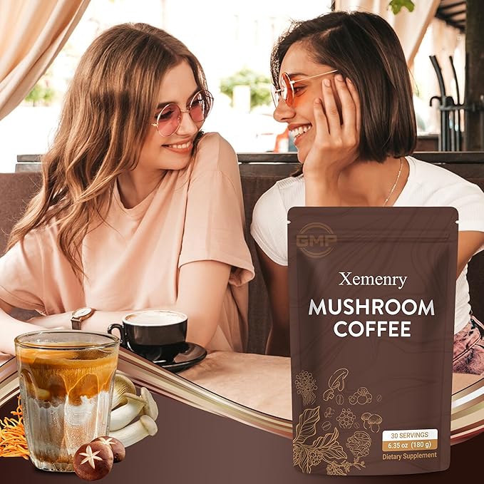 Instant Mushroom Coffee Mix with Lion's Mane, Cordyceps & Turkey Tail | 6-Superfood Blend | Keto & Paleo Friendly | 6.35oz Pouch (30 Servings)
