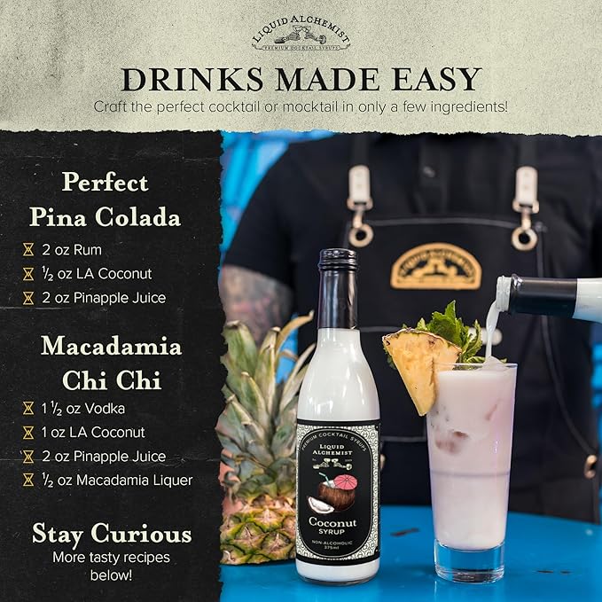 Liquid Alchemist Coconut Syrup for Drinks - Real Ingredients Make our Cream of Coconut Syrup a Perfect Pina Colada Drink Mix - Non-GMO & Vegan (25.4 oz)