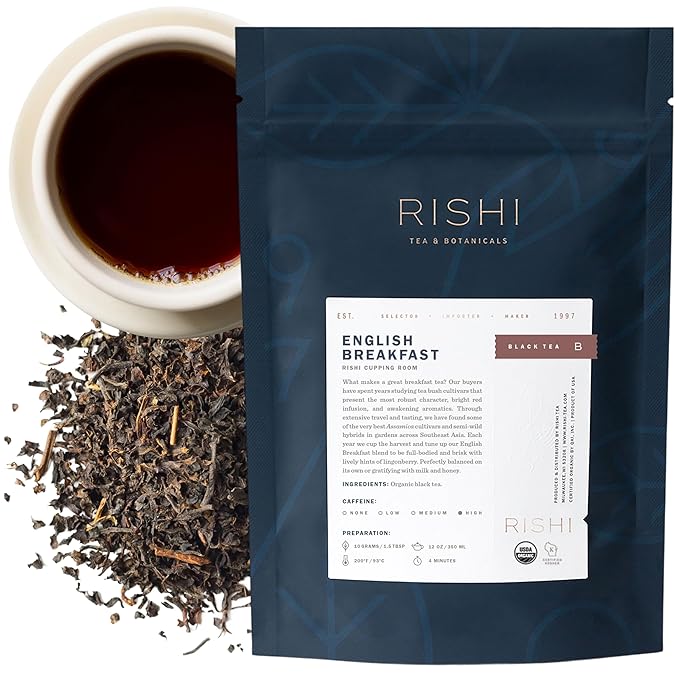 Rishi Tea English Breakfast Tea - Organic Loose Leaf Pure Black Tea, Energizing & Caffeinated, Ideal for Hot or Iced Tea - 4 Ounces, 11+ Servings
