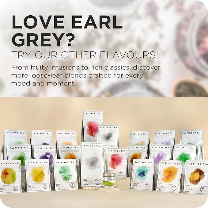 Tastings Tea Earl Grey - 3.5 oz. Loose-Leaf Blend | Assam & Nilgiri Tea Leaves with Bergamot Oil | Caffeinated for Morning Rituals | Holistic Wellbeing