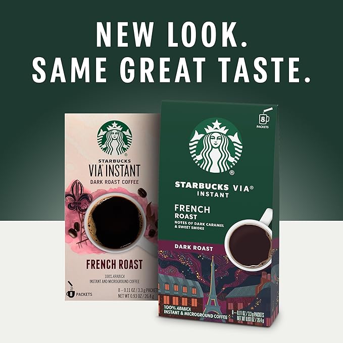 Starbucks VIA Instant Coffee, Dark Roast Coffee, French Roast, 100% Arabica, Single-Serve, 1 Box (8 Packets)