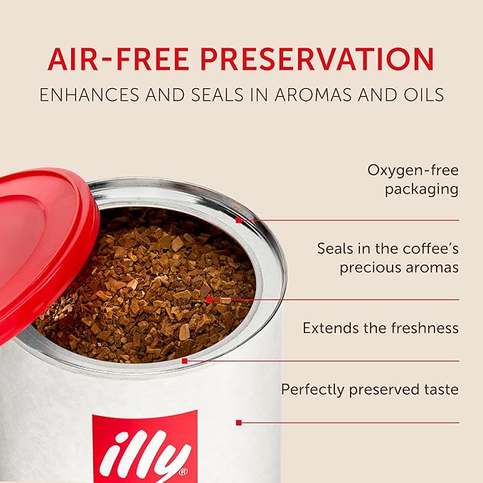 Illy Instant Coffee, Classico Medium Roast - Mild & Balanced - 100% Arabica - Smooth & Flavorful - Sealed for Freshness - 3.3oz can (Pack of 6)