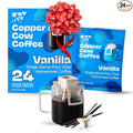 Copper Cow Coffee Premium Pour Over Single-Serve Vietnamese Coffee Pouches (24 pack) | Vanilla | Dark Roast | Flavored with Vanilla Beans | Convenient Vietnamese Ground Coffee Packets, Travel Friendly