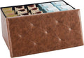 DUMOS 30 Inch Folding Storage Ottoman Bench - Synthetic Leather Footrest Stool with Storage Chest for Living Room & Bedroom, 660 LB Load Capacity, Modern Brown