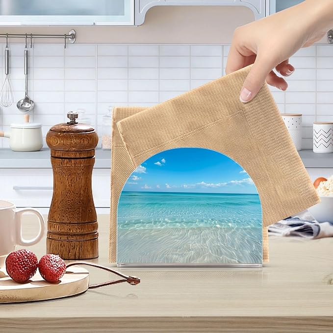 Napkin Holder Acrylic Napkin Holders for Table, Tissue Paper Cocktail Napkin Holder for Kitchen Dinner Napkins Dispenser for Bar Accessories, Blue Ocean 1 Pack