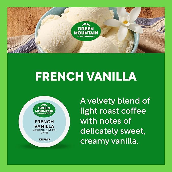 Green Mountain Coffee Roasters French Vanilla Keurig Single-Serve K-Cup pods, Light Roast Coffee, 60 Count (6 Packs of 10)