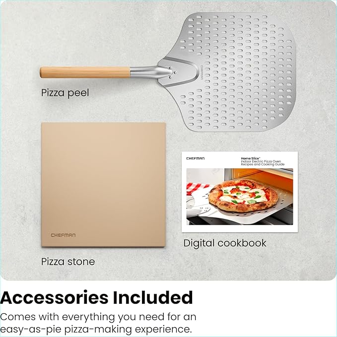 CHEFMAN Indoor Pizza Oven - Makes 12 Inch Pizzas in Minutes, Heats up to 800°F - Countertop Electric Pizza Maker with 5 Touchscreen Presets, Pizza Stone and Peel Included - Stainless Black