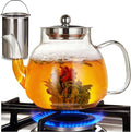 1100ml Glass Teapot with Removable Infuser,37oz Borosilicate Clear Tea Kettle,Stovetop Microwave Safe,Blooming and Loose Leaf Tea Maker Gift