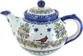 Blue Rose Polish Pottery - Red Winter Cardinal Teapot - 4 Cup Capacity - Polish Pottery Holiday Teapot, Festive Design for Coffee & Tea Service