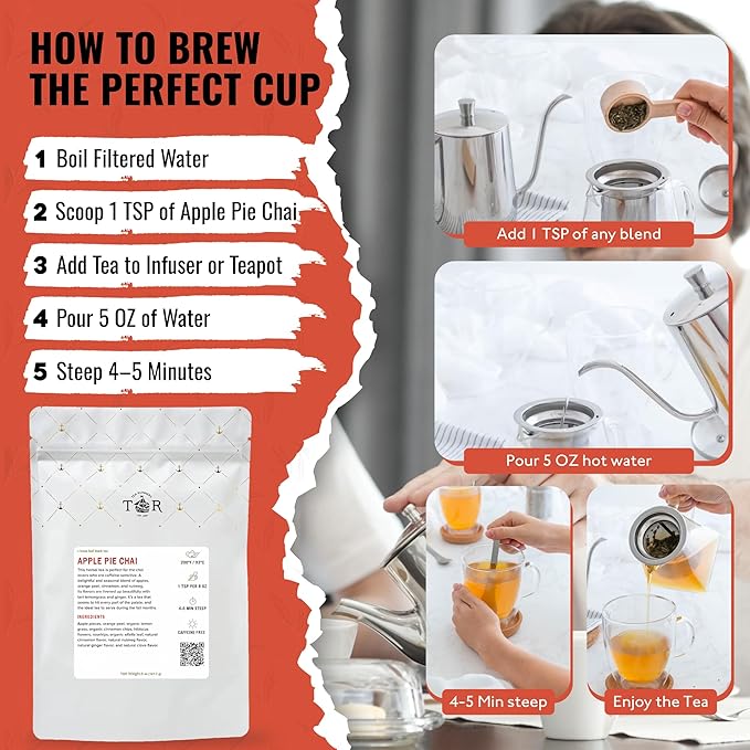 Tea Runners Organically Sourced Apple Pie Chai – Caffeine-Free Loose Leaf Herbal Tea | Cozy Fall Spice Blend with Apple, Cinnamon & Lemongrass | Warming, Naturally Sweet Tea - 5 oz