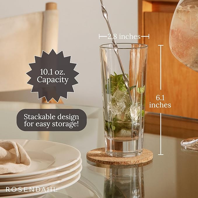 Rosendahl Grand Cru Highball Glasses (Set of 8) - 4 x 10.1 Oz, 4 x 9.1 Oz Premium Crystal Cocktail Glasses for Whiskey, Mixed Drinks, and Tall Beverages - Classic Clear Highball Tumbler Barware