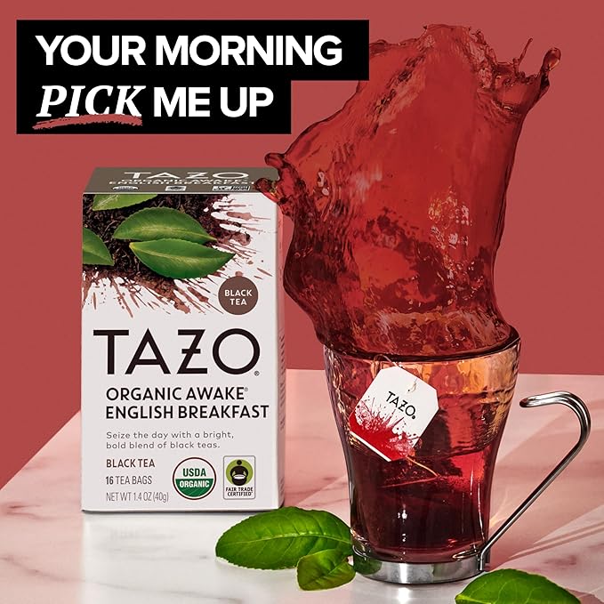 TAZO Organic Awake English Breakfast Black Tea, Black tea with Caffeine, 16 Total Bags