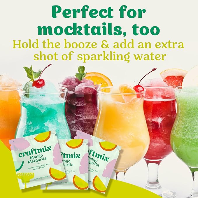 Craftmix Mango Margarita Cocktail & Mocktail Drink Mixer, Skinny Mixes - Water Flavoring Packets - Made With Real Fruit - Vegan, Low-Carb, Low-Sugar, Non-GMO, Dairy Free, Gluten Free, 12 Pack