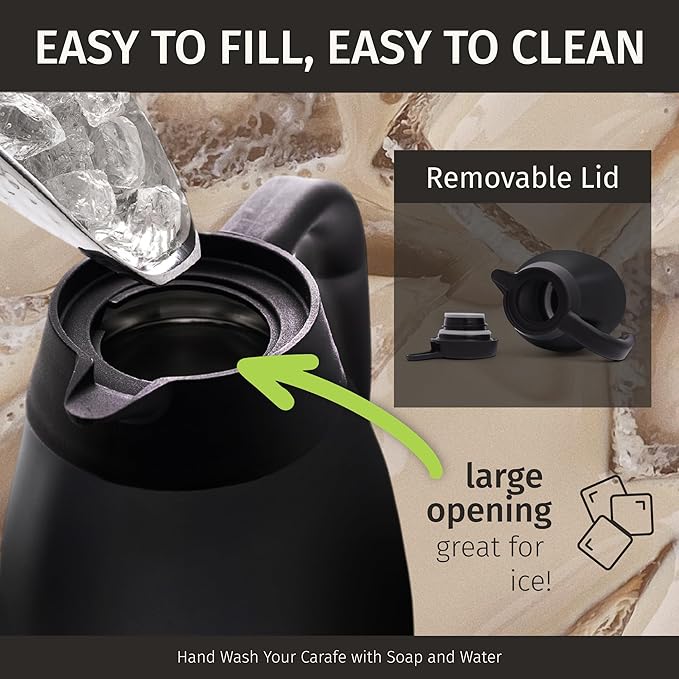 Thermal Coffee Carafe 68 oz by Cresimo – Updated 2025 Model – Insulated Black Stainless Steel Coffee Urn & Drink Dispenser, Keeps Drinks Hot 12h / Cold 36h – Durable & Easy to Pour