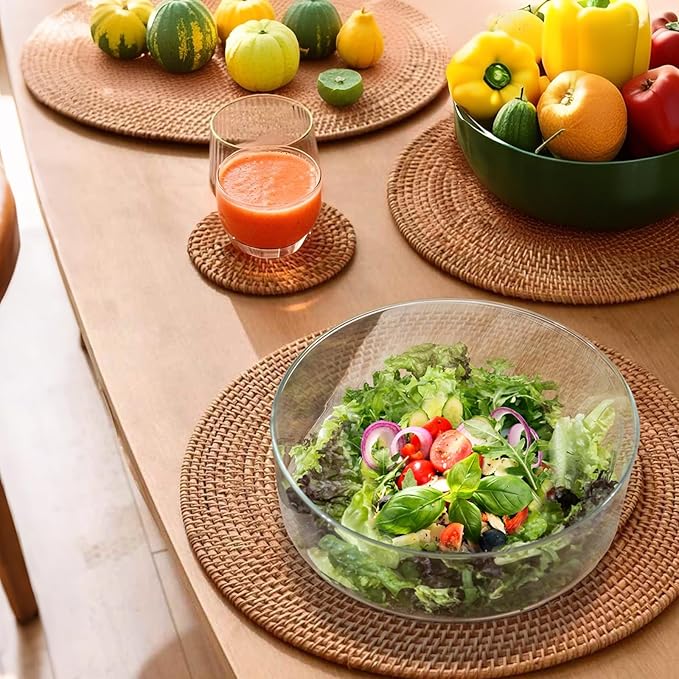 10 inch Large Salad Bowl, Trifle Bowl Glass 215OZ, Versatile Mixing and Serving Bowl for Laying Ice Cream,Cake,Cupcake,Salad,Fruit,Baking,Dessert and Party Diy, Microwave Safe