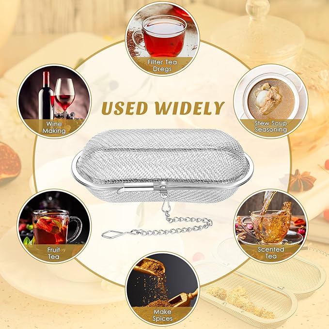 Hoolerry 3 Pcs Tea Ball Infusers Loose Leaf Tea Strainers Steeper Stainless Steel Mesh Floating Oval Filters 4.25 x 1.75 Inch for Kitchen and Home