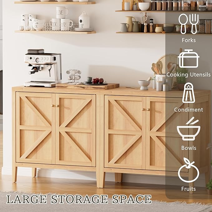 Wood Sideboard Buffet Cabinet with Doors - Farmhouse Kitchen Storage Cabinet, Coffee Bar Console Table with Adjustable Shelves, Buffet Table for Living Room, Hallway (Natural Oak, 1 PC)