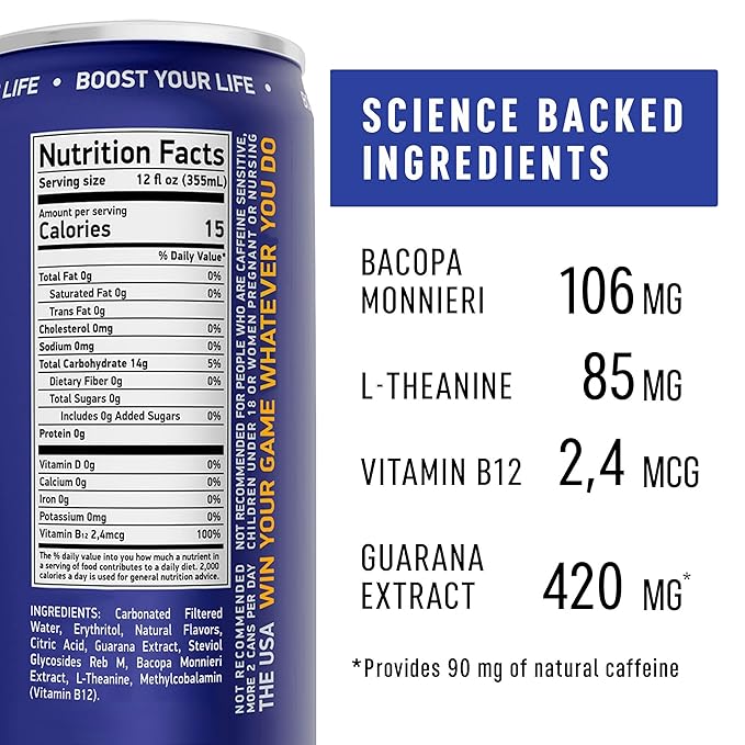 NEORON - Brain Defender, Focus & Memory Support, Sugar‐Free Nootropic Drink, Vegan (Pack of 12, Blueberry & Mint)