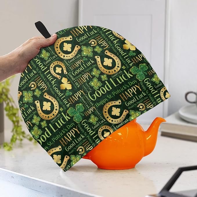 Teapot Cover Tea Cozy Lucky Leaf Clover Teapot Insulated Kitchen Accessory St. Patrick's Day Tea Pot Cozy for Keeping Warm Teapot Dust Protector
