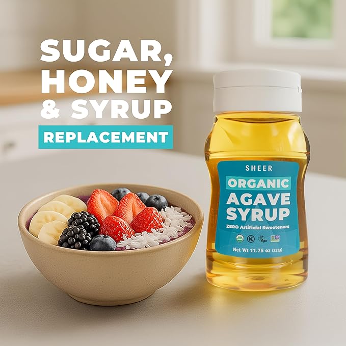 Sustainable Agave Co – Organic Light Agave Nectar – Natural Sweetener & Sugar Substitute – Vegan, Non-GMO, Gluten-Free Syrup for Coffee, Tea, and Baking (11.75 oz)