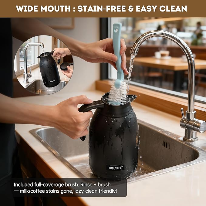 Thermal Coffee Carafe 2L/68 Oz Double-Wall Vacuum 304 Stainless Steel Insulated Thermoses Flask, 24-Hour Keeps Hot/Cold, Leak-Proof, for Travel, Work, Outdoor, BPA-Free, Easy to Clean