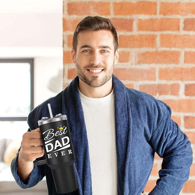 Christmas Birthday Gifts for Dad Him, Dad Gifts from Daughter Son, Best Dads Ever Gift, Funny Dads Gift Idea, 40 oz Coffee Tumbler With Handle Straw