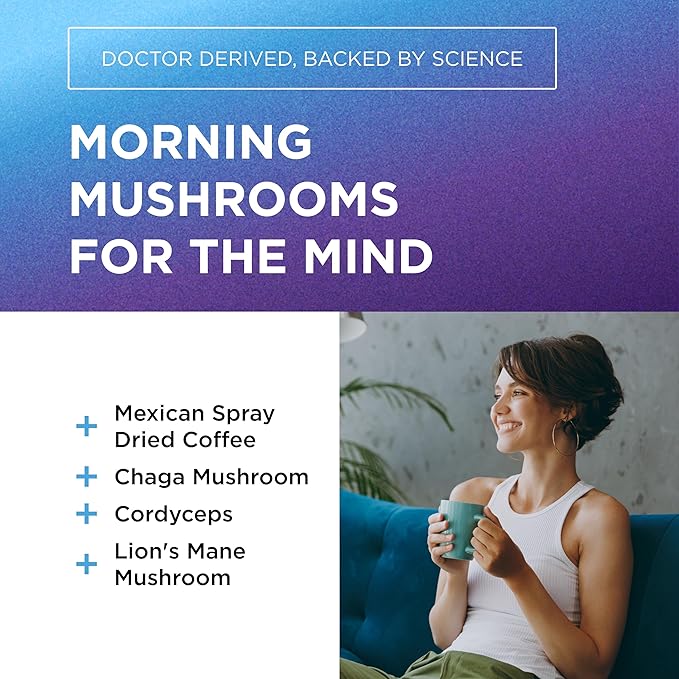 Dr. Emil Mushroom Coffee for Focus & Energy - Instant Coffee with Lions Mane, Chaga & Cordyceps - Delicious Caramel Flavor & Potent Mushroom Powder Blend