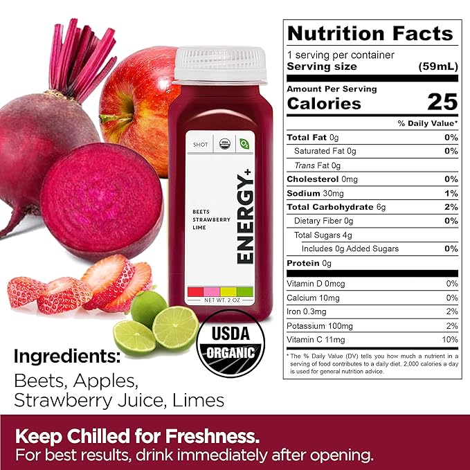 O2 Living Energy Booster Juice Shots - 2oz - 12 Pack - Organic Cold-Pressed Juice Shots, No Added Sugars or Water, Naturally Sweetened from Fruits, Fresh Pressed, Packed with Nutrients and Vitamins