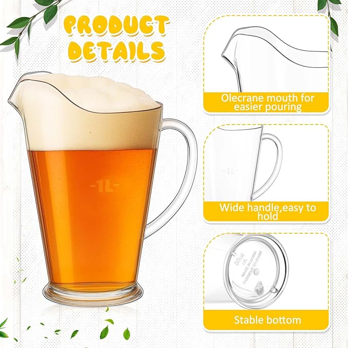 Tessco for you 12 Pcs Plastic Pitchers 60 Ounce Clear Restaurant Pitcher Jug Large Water Jug Carafe Serve Milk Tea Juice Drink for Parties Container Dispenser Beer Jar (Simplicity)