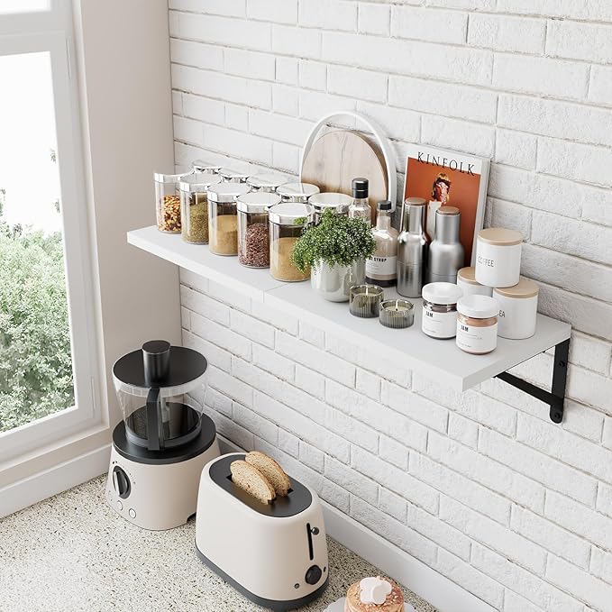 IBUYKE Deep Floating Shelves for Wall,8 Inch Deep Floating Shelves Set of 2,16W x 8D Wood Wall Shelf,Wide Floating Bookshelf for Living Room, Kitchen, Office TFS002W-2