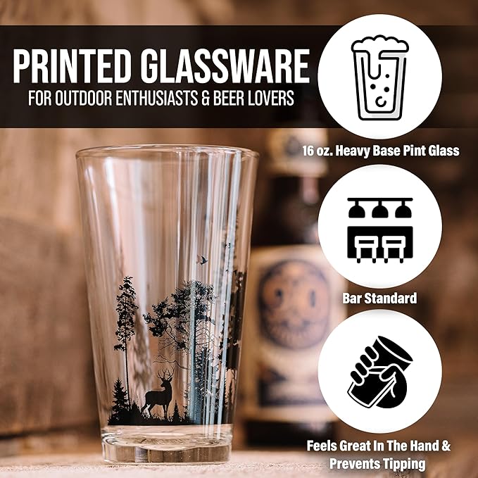 Black Lantern Nature Themed Pint Glasses Set of 2 – Pint Glasses in Unique Designs for Craft Beer Enthusiasts - (Set of Two 16oz. Glasses) - Beer Glasses for Nature Lovers (Forest & Clouds)