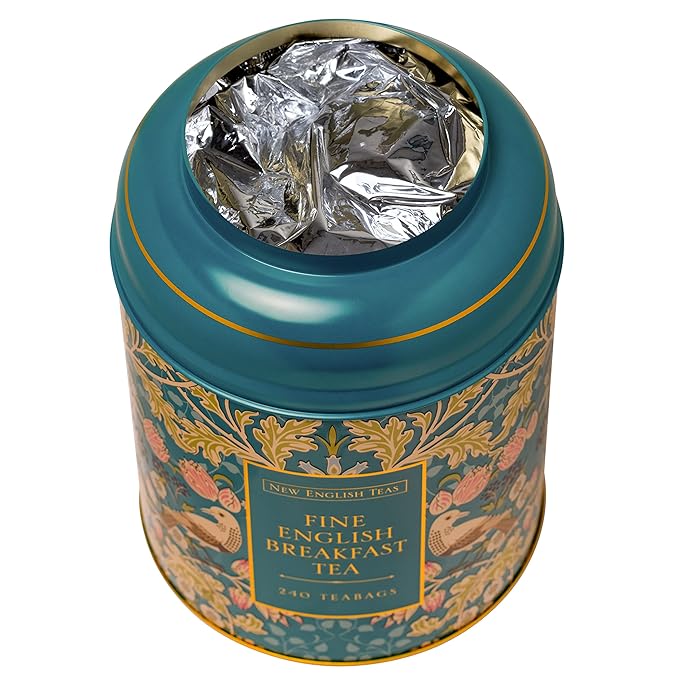 New English Teas Song Thrush & Berries Teal Tea Caddy with 240 Breakfast Teabags